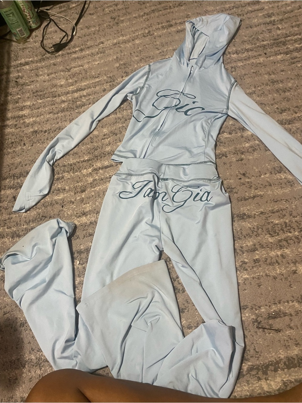 Light Blue Script-Logo Hooded Track Set